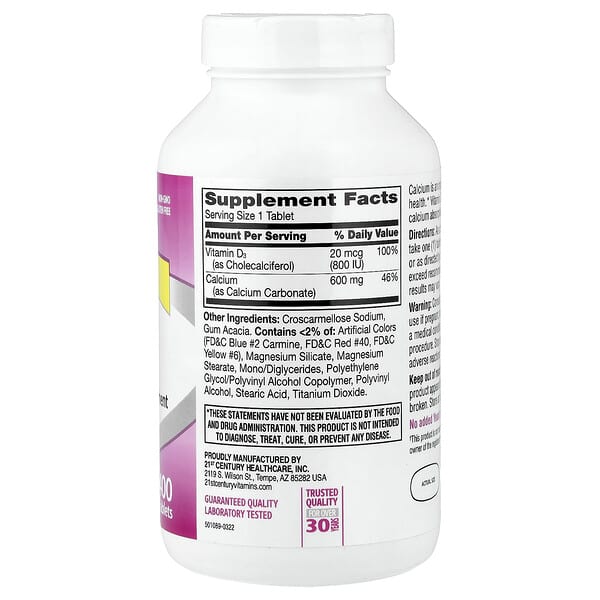 Alternative view of 21st Century, 600+D3, Calcium & Vitamin D3 Supplement, 400 Tablets