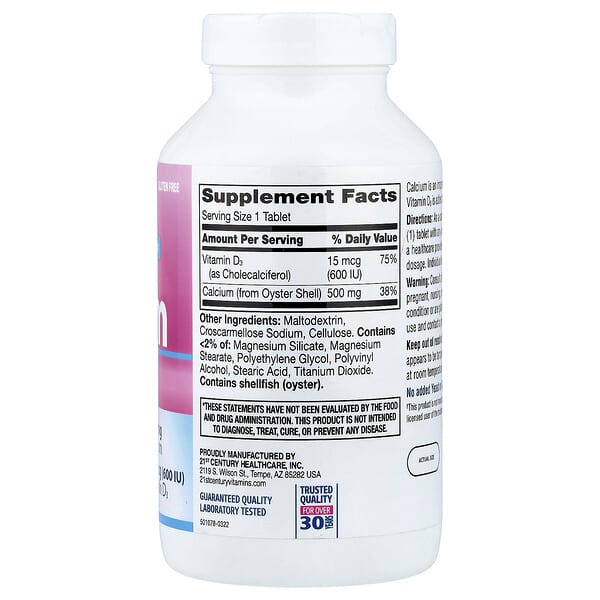 Alternative view of 21st Century, Calcium 500 + D3, 400 Tablets