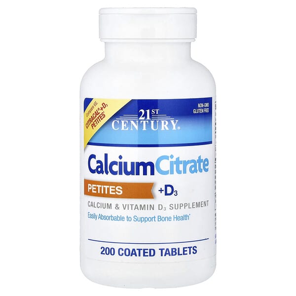 21st Century, Calcium Citrate Petites + D3, 200 Coated Tablets