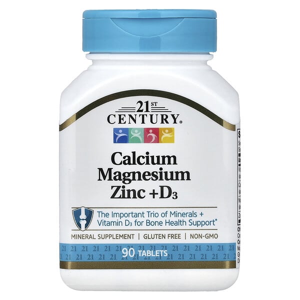 21st Century, Calcium Magnesium Zinc + D3, 90 Tablets