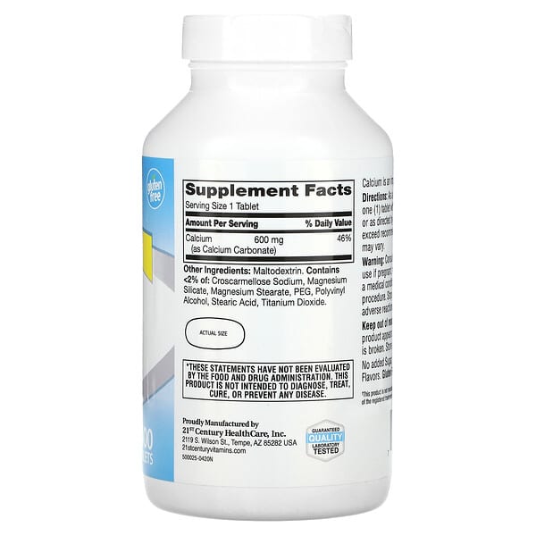 21st Century, Calcium Supplement 600, 400 Tablets (600 mg per Tablet) 2 21st Century, Calcium Supplement 600, 400 Tablets (600 mg per Tablet) - Ảnh 2
