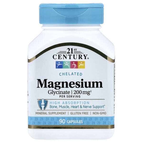 21st Century, Chelated Magnesium Glycinate, 90 Capsules, (100 mg per Capsule)