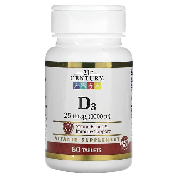 21st Century, D3, 25 mcg (1,000 IU), 60 Tablets