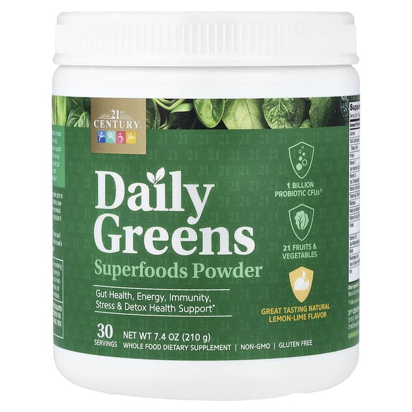 21st Century, Daily Greens Superfoods Powder, Lemon Lime, 7.4 oz (210 g)
