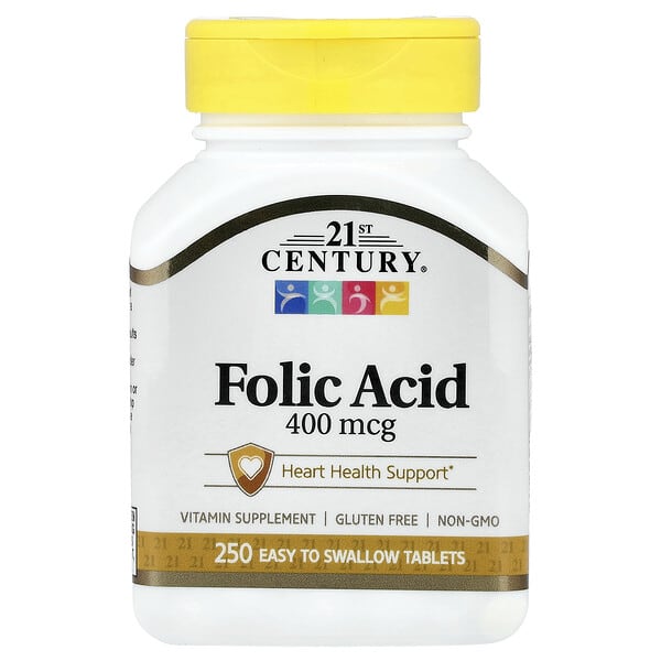 21st Century, Folic Acid, 400 mcg, 250 Easy to Swallow Tablets