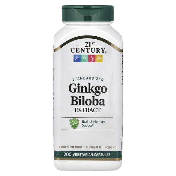 21st Century, Ginkgo Biloba Extract, Standardized, 200 Vegetarian Capsules (60 mg per Capsule)