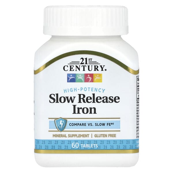 21st Century, Slow Release Iron, High Potency, 45 mg , 60 Tablets