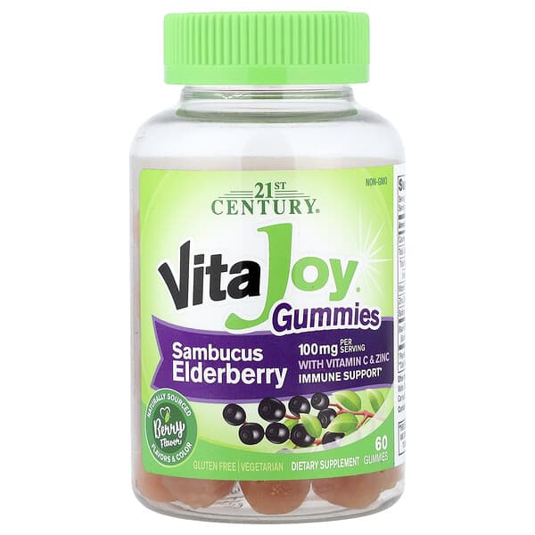 21st Century, VitaJoy® Sambucus Elderberry With Vitamin C & Zinc Gummies, Berry, 60 Gummies