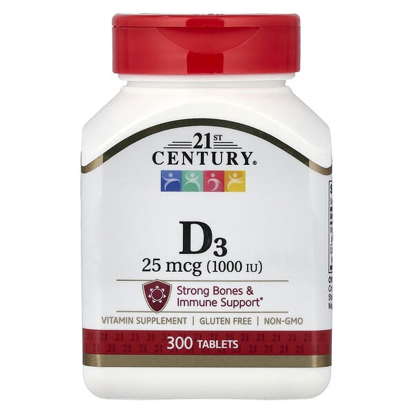 21st Century, Vitamin D3, 25 mcg (1,000 IU), 300 Tablets