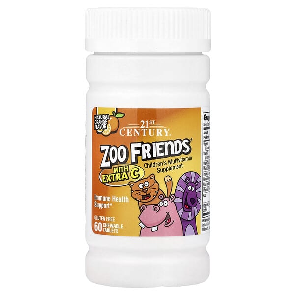 21st Century, Zoo Friends® with Extra C, Natural Orange, 60 Chewable Tablets