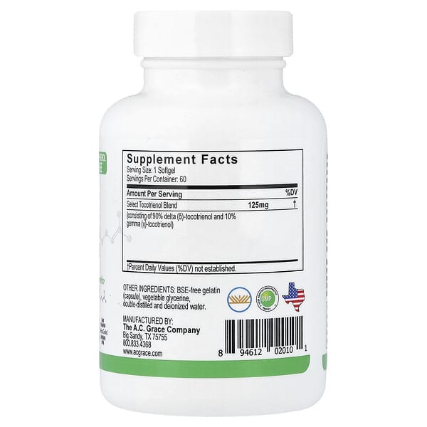 Alternative view of A.C. Grace Company, Unique E, Tocotrienol, 125 mg, 60 Easy To Swallow Softgels