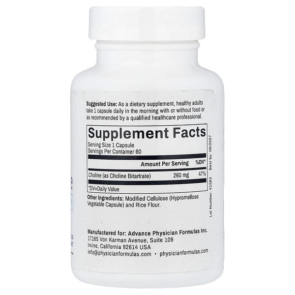 Alternative view of Advance Physician Formulas, Choline Bitartrate, 260 mg, 60 Vegetable Capsules