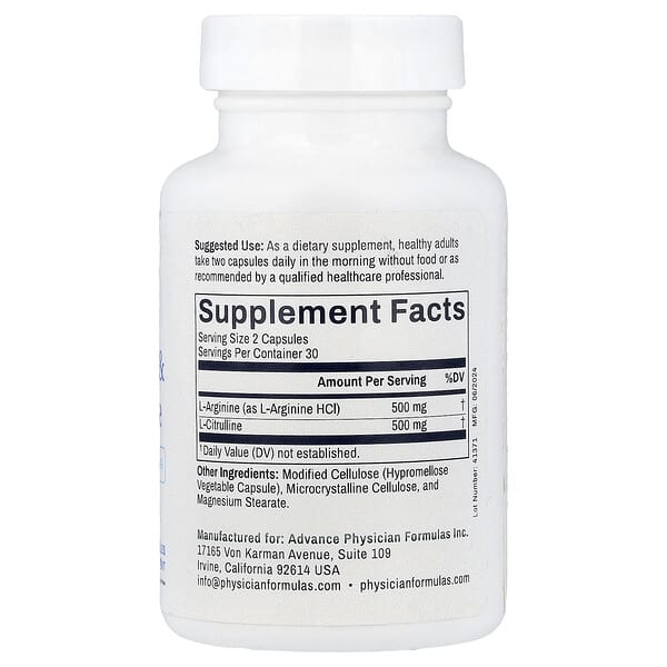 Alternative view of Advance Physician Formulas, L-Arginine & L-Citrulline, 60 Vegetable Capsules