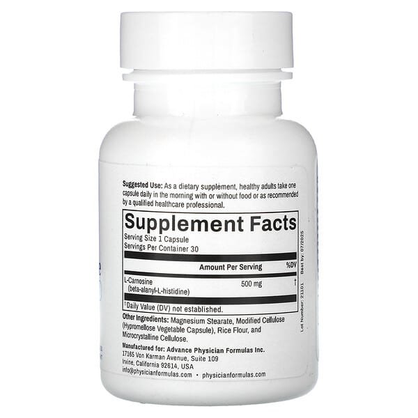 Alternative view of Advance Physician Formulas, L-Carnosine, 500 mg, 30 Capsules