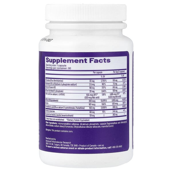 Alternative view of Advanced Orthomolecular Research AOR, Advanced B Complex™, 90 Capsules