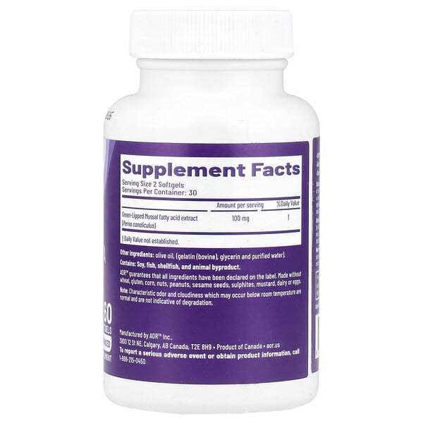 Alternative view of Advanced Orthomolecular Research AOR, Green Lipped FFA, 60 Softgels (50 mg per Softgel)