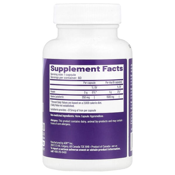 Alternative view of Advanced Orthomolecular Research AOR, Lactoferrin-250, 250 mg , 60 Capsules