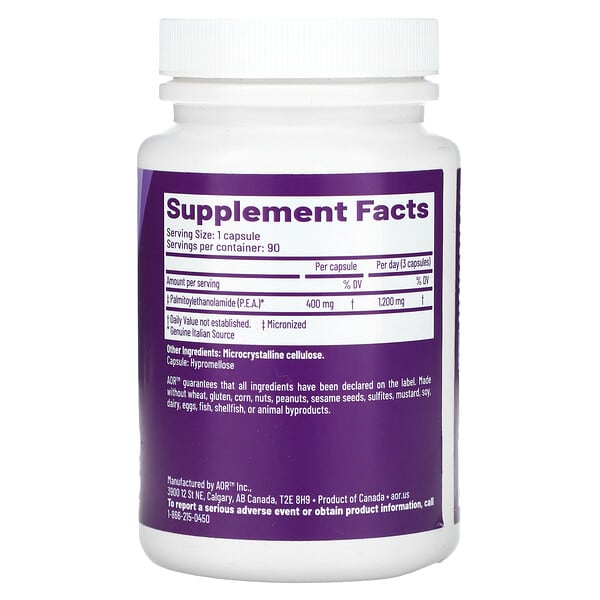 Alternative view of Advanced Orthomolecular Research AOR, P.E.A.k Endocannabinoid Support, Advanced, 400 mg , 90 Capsules