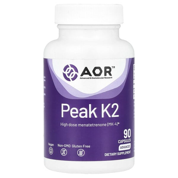 Advanced Orthomolecular Research AOR, Peak K2, 15 mg, 90 Capsules