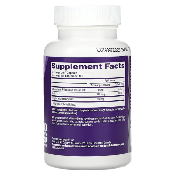 Alternative view of Advanced Orthomolecular Research AOR, R-Lipoic Acid, 150 mg, 90 Capsules
