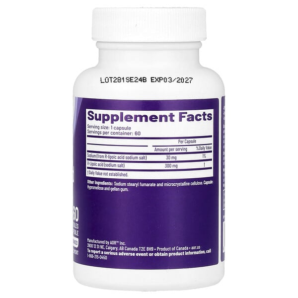 Alternative view of Advanced Orthomolecular Research AOR, R-Lipoic Acid, 300 mg, 60 Capsules