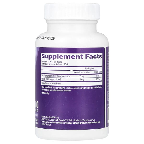 Alternative view of Advanced Orthomolecular Research AOR, Zinc-Copper Balance™, 100 Capsules