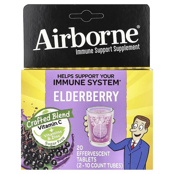 AirBorne, Immune Support Supplement, Elderberry, 2 Tubes, 10 Effervescent Tablets Each