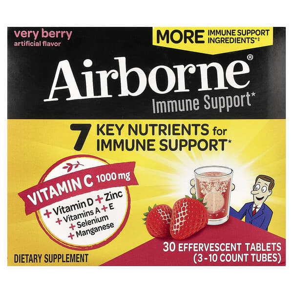 AirBorne, Immune Support Supplement, Very Berry, 3 Tubes, 10 Effervescent Tablets Each