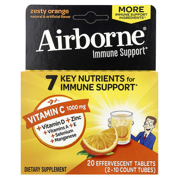 AirBorne, Immune Support Supplement, Zesty Orange, 2 Tubes, 10 Effervescent Tablets Each
