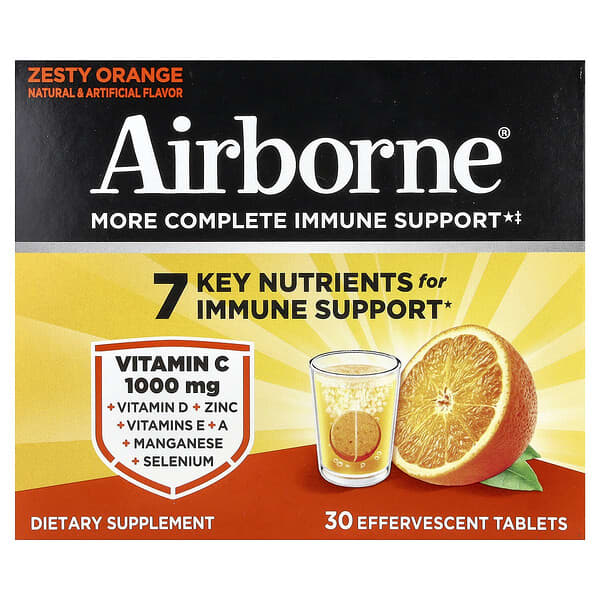AirBorne, More Complete Immune Support Supplement, Zesty Orange, 3 Tubes, 10 Effervescent Tablets Each