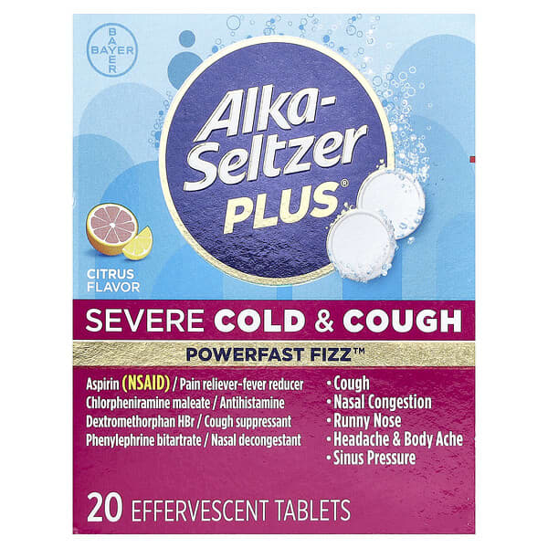 Alka-Seltzer Plus, Power Fast Fizz™, Cough & Cold, Severe, Citrus, 20 Effervescent Tablets 2 Alka-Seltzer Plus, Power Fast Fizz™, Cough & Cold, Severe, Citrus, 20 Effervescent Tablets