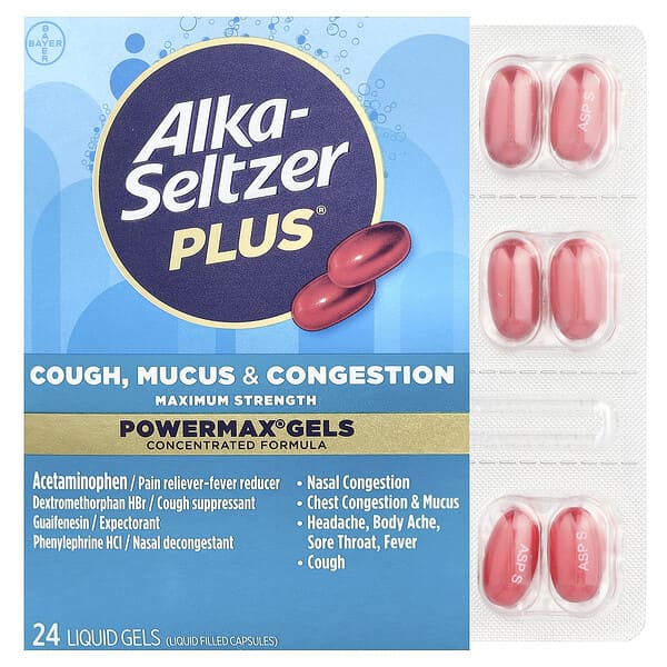 Alka-Seltzer Plus, PowerMax® Gels, Cough, Mucus & Congestion , 24 Liquid Gels