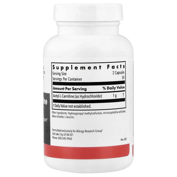 Alternative view of Allergy Research Group, Acetyl-L-Carnitine, 500 mg, 100 Vegetarian Capsules