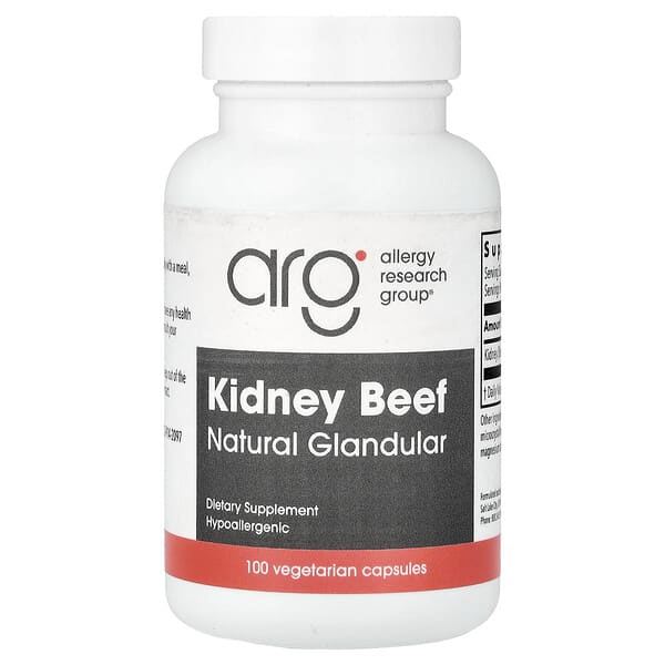 Allergy Research Group, Kidney Beef, Natural Glandular, 100 Vegetarian Capsules (500 mg per Capsule)