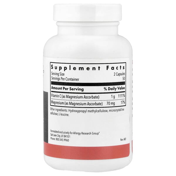 Alternative view of Allergy Research Group, Magnesium Ascorbate, 100 Vegetarian Capsules