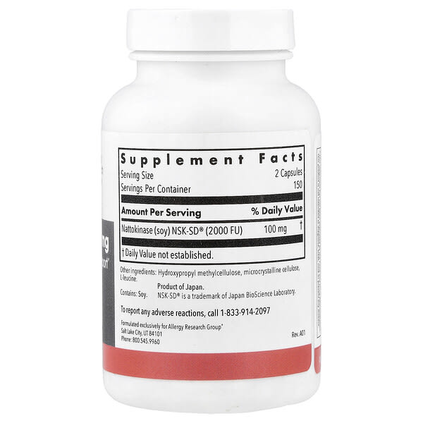 Alternative view of Allergy Research Group, Nattokinase, 50 mg, 300 Vegetarian Capsules