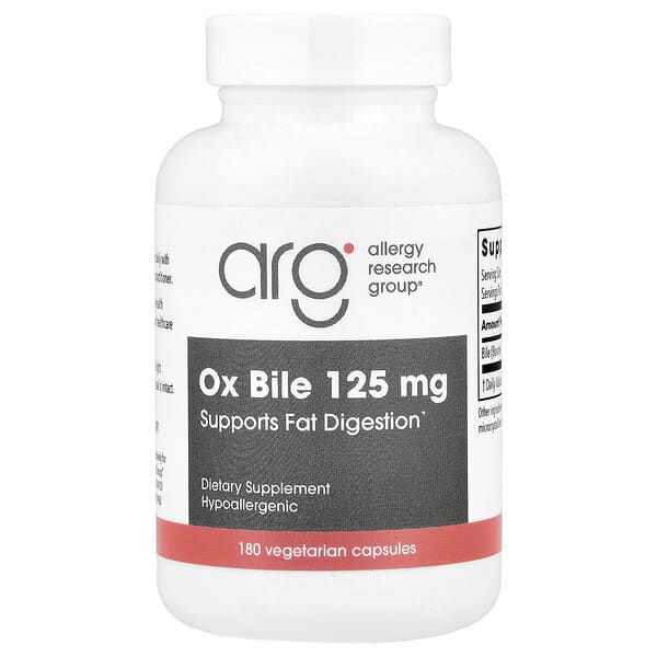 Allergy Research Group, Ox Bile, 125 mg, 180 Vegetarian Capsules