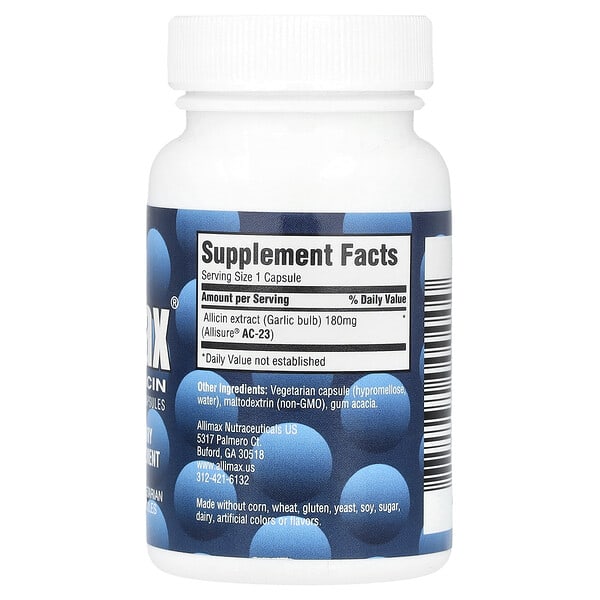 Alternative view of Allimax, 100% Allicin Powder Capsules, 180 mg, 30 Vegetarian Capsules