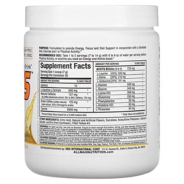 Alternative view of ALLMAX, ACUTS™, Amino-Charged Energy Drink, Pina Colada, 7.4 oz (210 g)