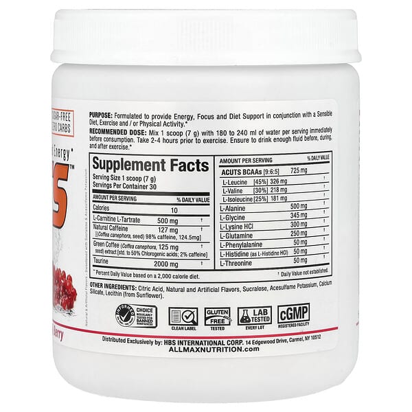 Alternative view of ALLMAX, ACUTS™, Amino-Charged Energy, Goji Berry, 7.4 oz (210 g)