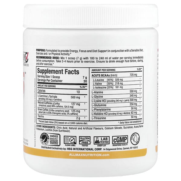 Alternative view of ALLMAX, ACUTS™, Amino-Charged Energy, Peach Mango, 7.4 oz (210 g)