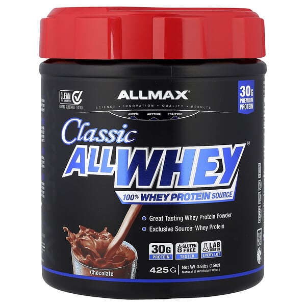 ALLMAX, CLASSIC ALLWHEY®, 100% Whey Protein Source, Chocolate, 0.9 lbs (425 g)