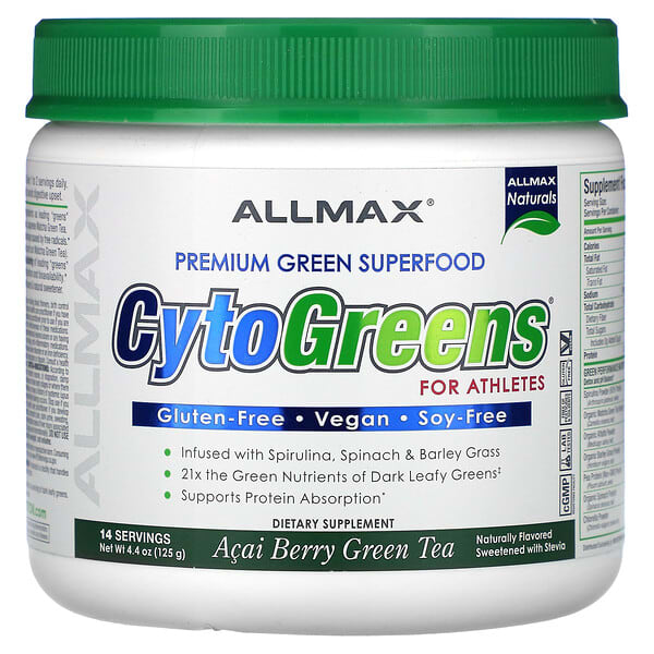 ALLMAX, CytoGreens®, Premium Green Superfood For Athletes, Acai Berry Green Tea, 4.4 oz (125 g)