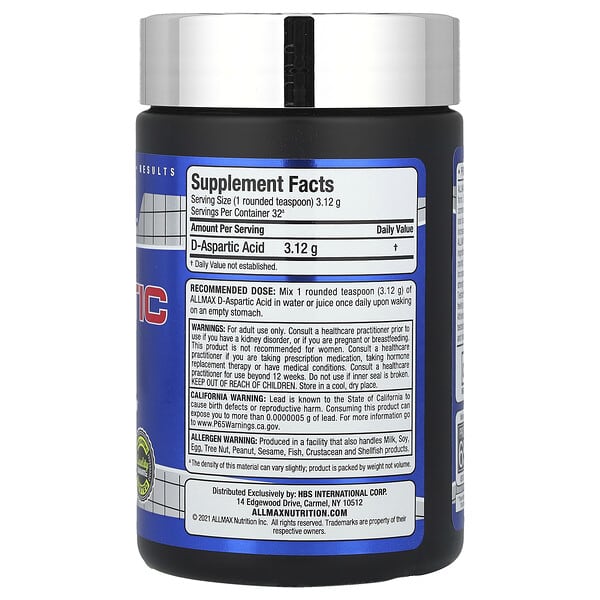 Alternative view of ALLMAX, D-Aspartic Acid, 3.53 oz (100 g)