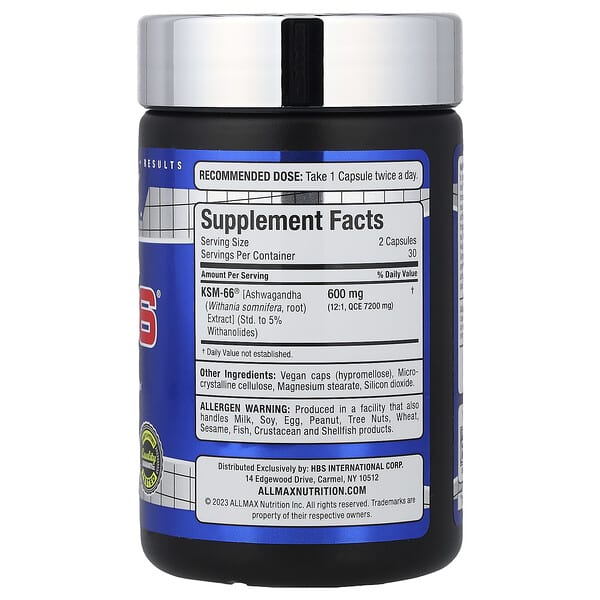 Alternative view of ALLMAX, Essentials, Ashwagandha KSM-66®, 60 Capsules (300 mg per Capsule)