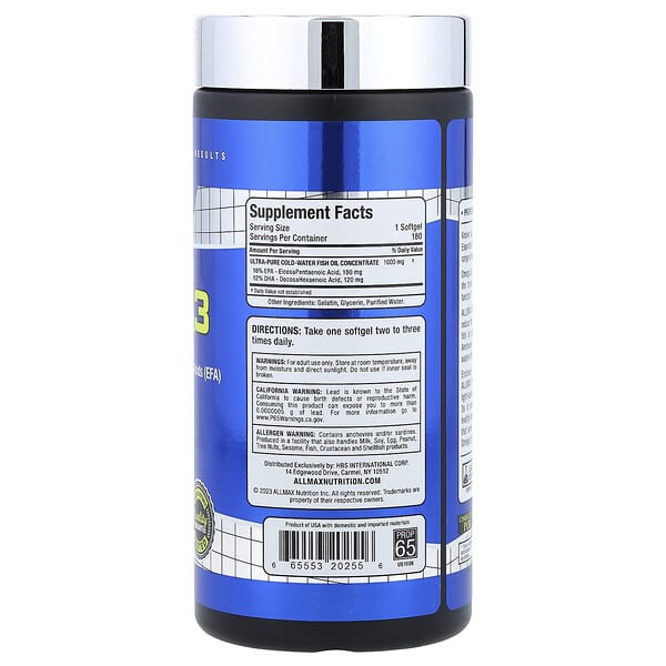Alternative view of ALLMAX, Essentials, Omega-3, 180 Softgels