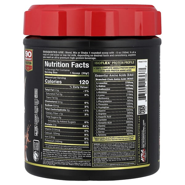 Alternative view of ALLMAX, ISOFLEX®, Pure Whey Protein Isolate, Chocolate, 0.9 lbs (425 g)