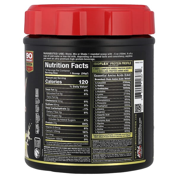 Alternative view of ALLMAX, ISOFLEX®, Pure Whey Protein Isolate, Vanilla, 0.9 lbs (425 g)