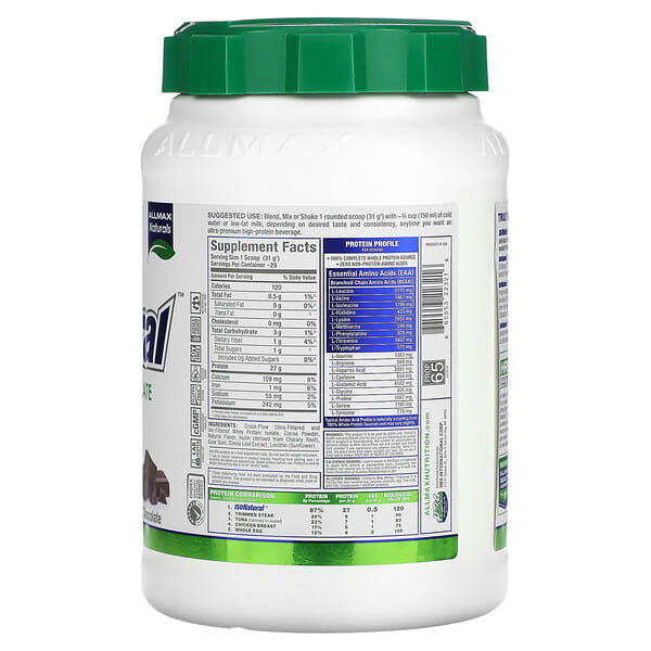 Alternative view of ALLMAX, ISONatural™, Pure Whey Protein Isolate, Chocolate, 2 lbs (907 g)