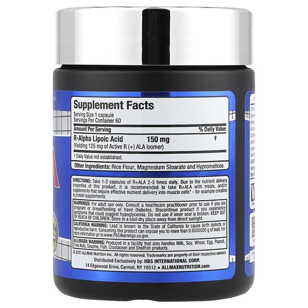 Alternative view of ALLMAX, R+ALA, 150 mg , 60 Capsules